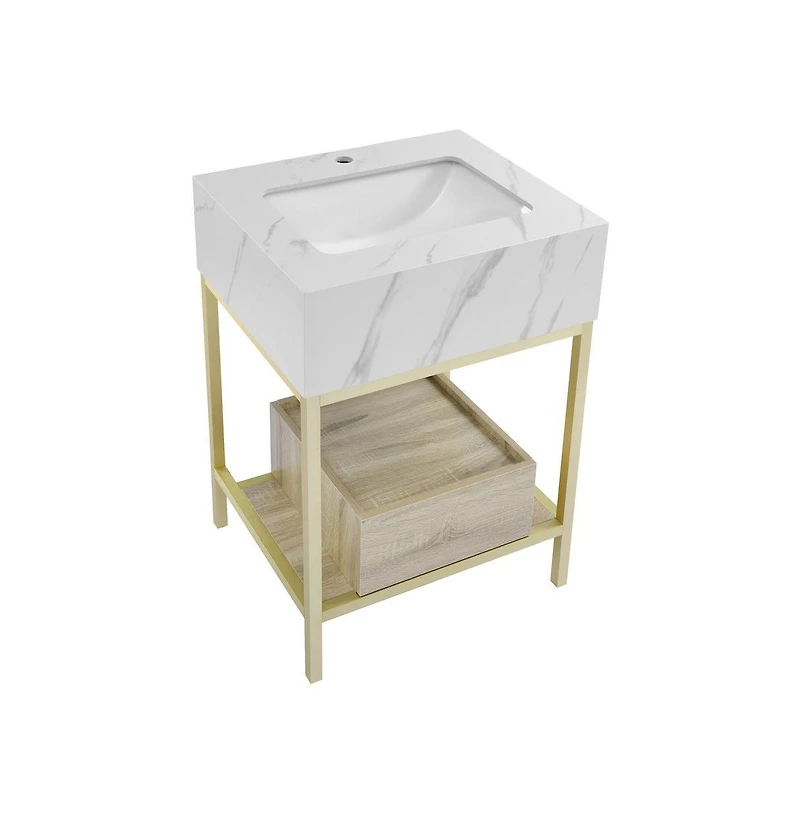 Swiss Madison Beau 24" Open Shelf Natural Oak Frame Freestanding Bathroom Vanity with Sink Top