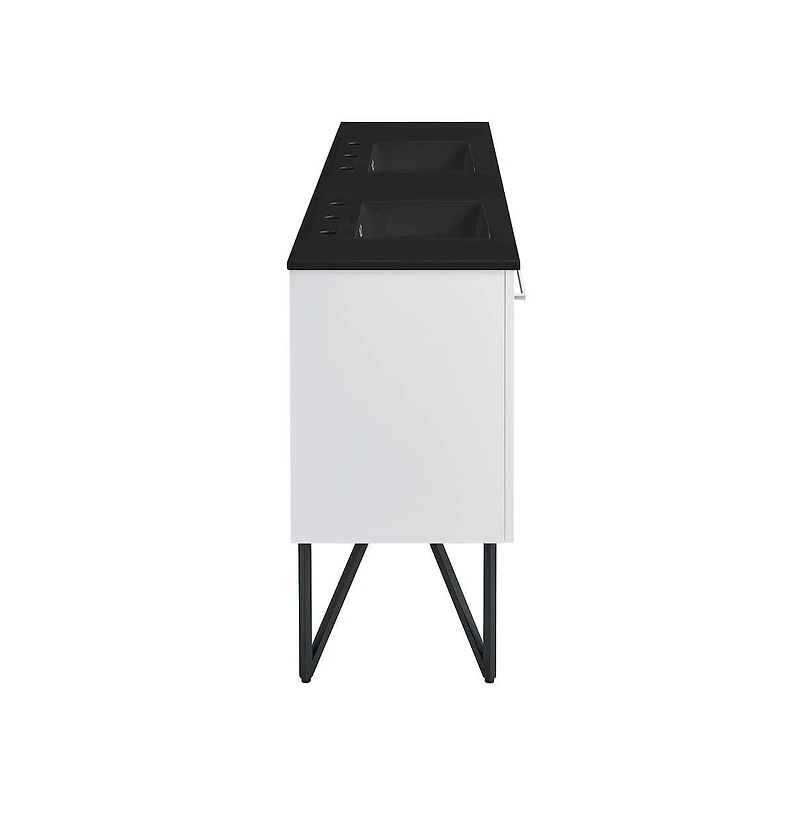 Swiss Madison 60 in. White, Double Basin Bathroom Vanity, Black, 3-Hole Sink Top