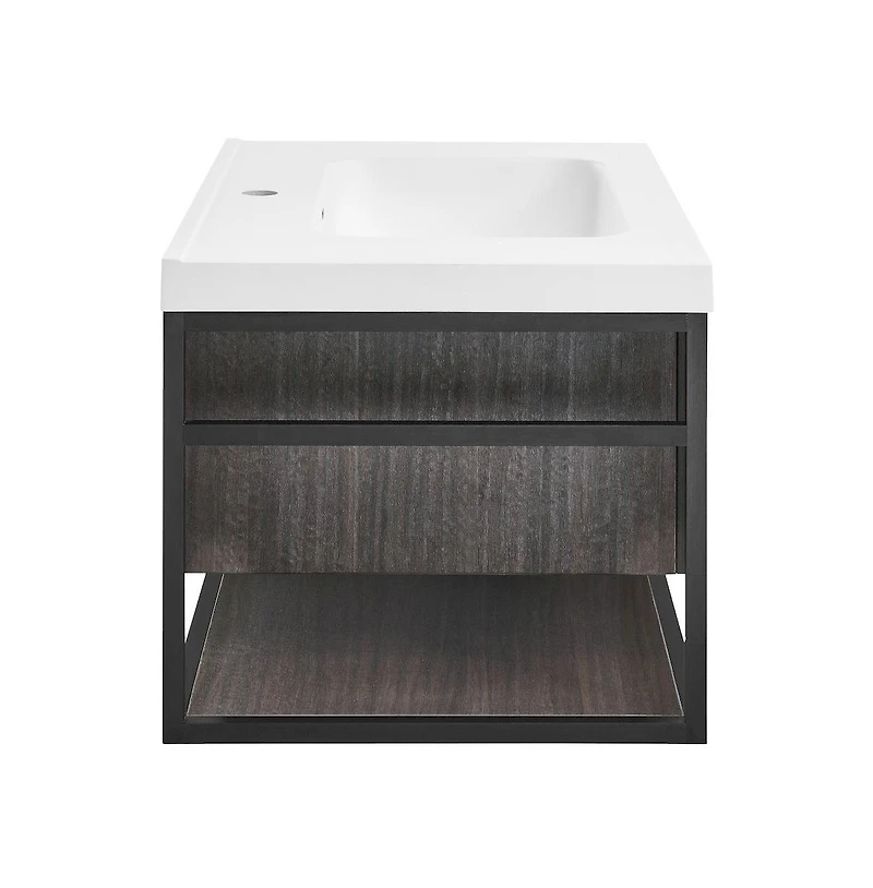 Swiss Madison Claire 30" Wall-Mounted Bathroom Vanity in Black Oak with Sink Top