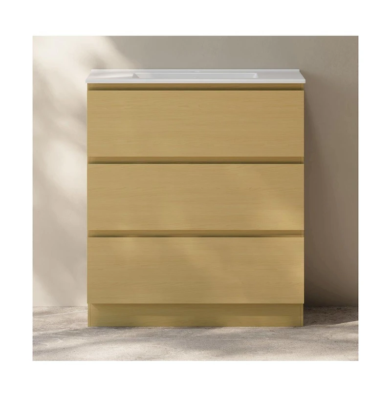 Liberte 30" Freestanding Bathroom Vanity in Natural Oak with Sink Top
