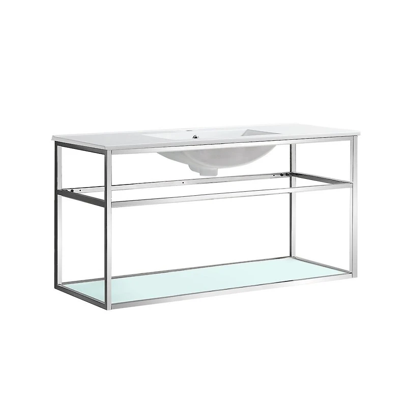 Pierre 48 Single, Open Shelf, Chrome Metal Frame Bathroom Vanity