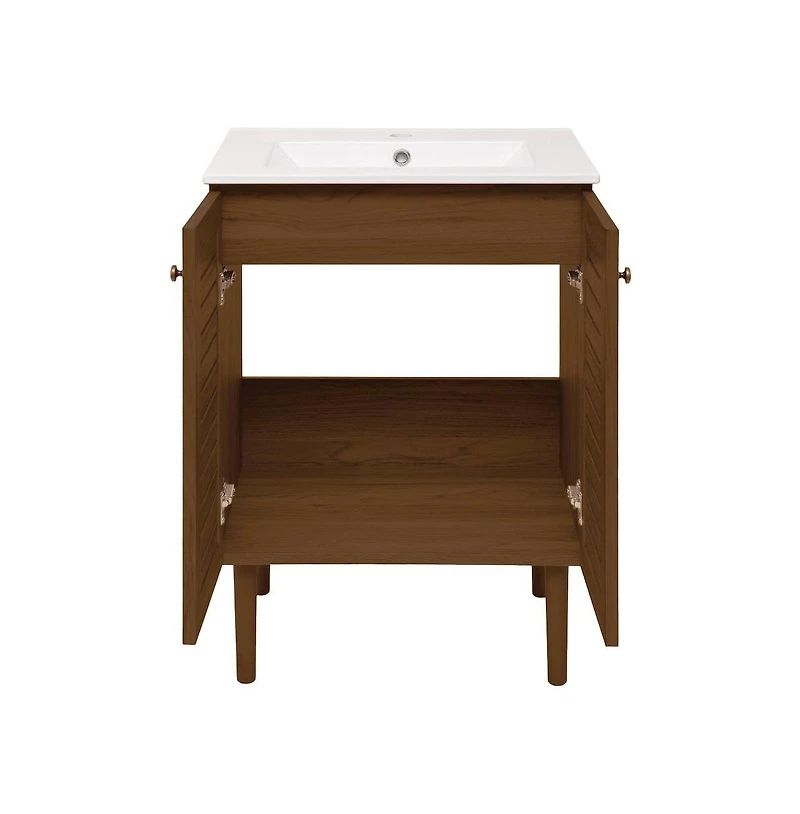 Bron 24" Freestanding Bathroom Vanity in Brown Oak with Sink Top