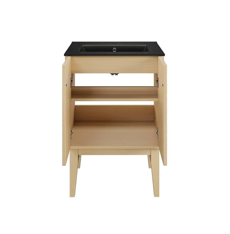 Swiss Madison Bosse 24" Freestanding Bathroom Vanity in Natural Oak with Black Sink Top