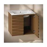 Swiss MadisonCascade 24" Wall-Mounted Bathroom Vanity in Brown Oak with Sink Top
