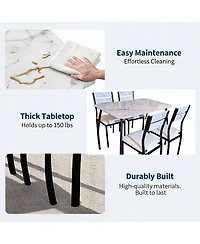 gaomon Dining Table Set 5 Piece White Modern Metal and Wood Space-Saving with Cushioned Chairs Chamfered Edge for Apartment Kitchen Breakfast Nook