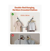 Slickblue Carbon Steel Rolling Clothing Rack with 2 Hanging Rods and 2 Storage Shelves for Home