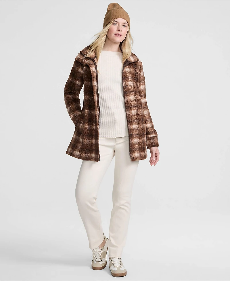 Lands' End Women's Print Boucle Fleece Coat