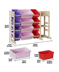 gaomon Kids Toy Storage Organizer 42" Wide Wood Cubby Bookshelf with 12 Bins and 3 Open Shelves for Playroom Nursery Bedroom