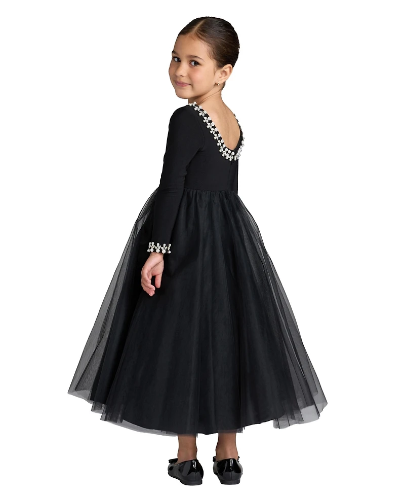 Mac Duggal Little Girls Jewel Trim Tulle Maxi Dress