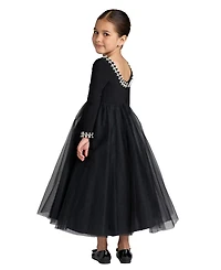 Mac Duggal Little Girls Jewel Trim Tulle Maxi Dress