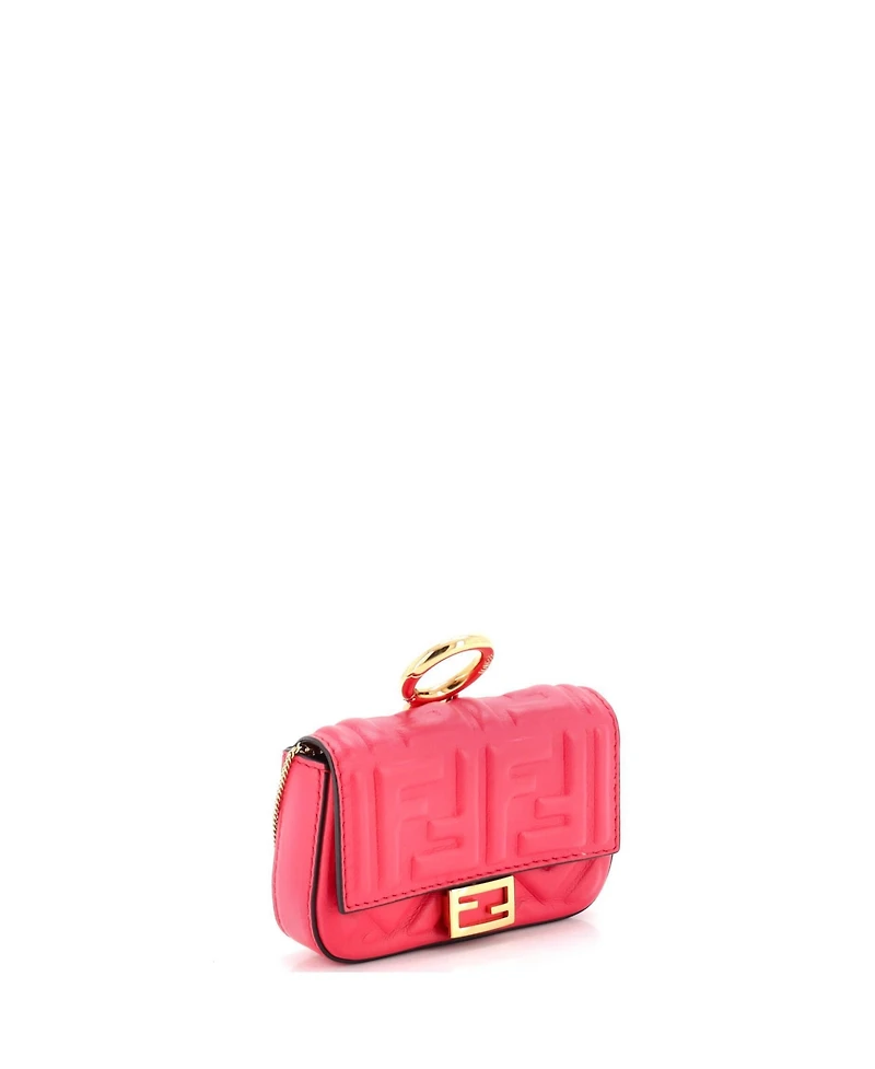 Pre-Owned Fendi Nano Chain Baguette Charm Bag Zucca Embossed Leather