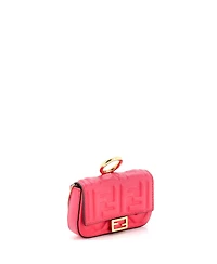 Pre-Owned Fendi Nano Chain Baguette Charm Bag Zucca Embossed Leather