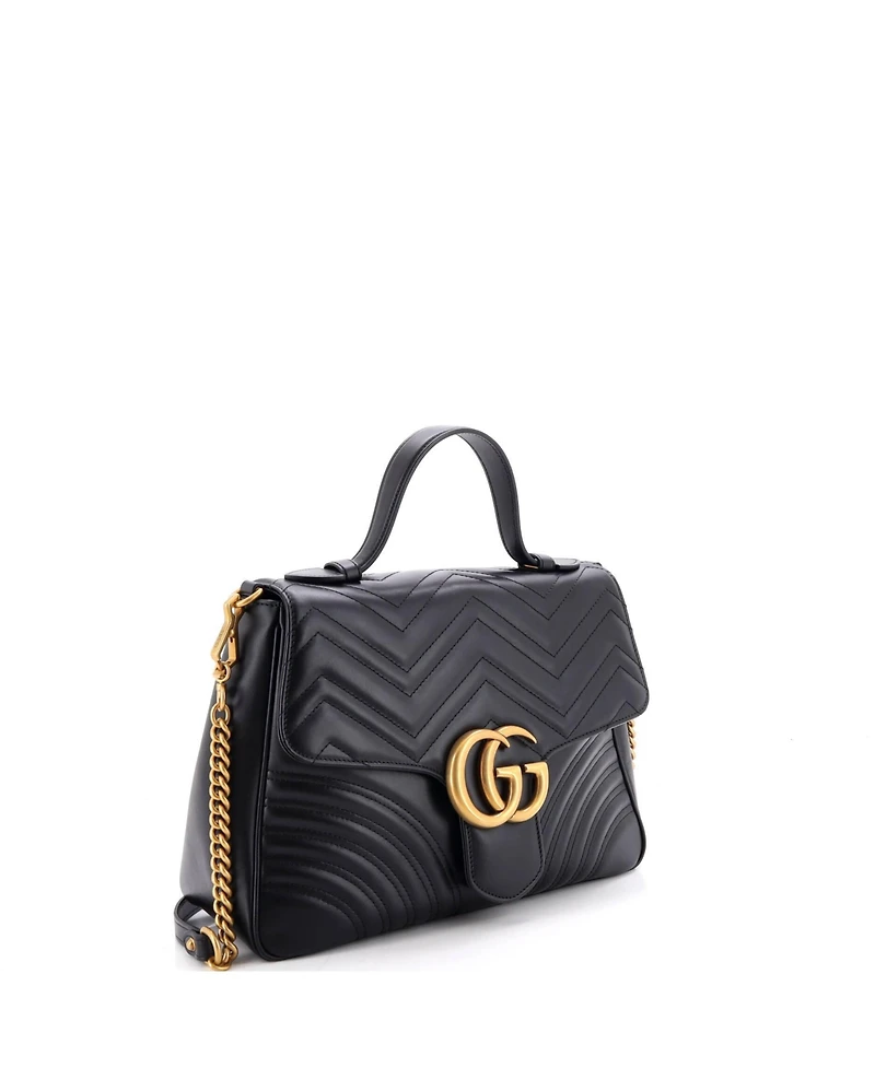 Pre-Owned Gucci Gg Marmont Top Handle Flap Bag Matelasse Leather