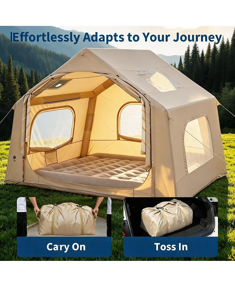 Maxsa Inflatable Camping Tent with Roof Window & Stove Jack, Waterproof Blow Up Glamping Tent for Family & Friends Outdoor Gatherings