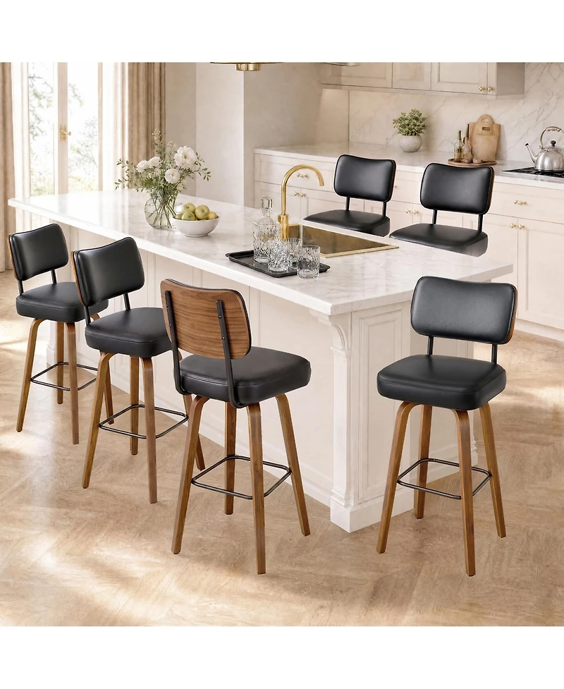 gaomon Set of 2 Bar Stools 26" Counter Height Swivel Faux Leather Seat with Backrest Bentwood Legs for Kitchen Island Home