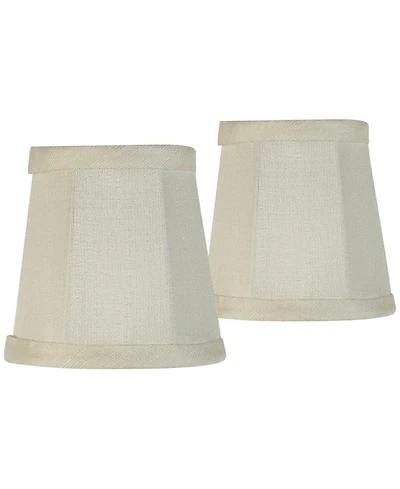 Set of 2 Empire Lamp Shades Cream Fabric Small 3" Top x 4" Bottom x 4" High Candelabra Clip-On Fitting