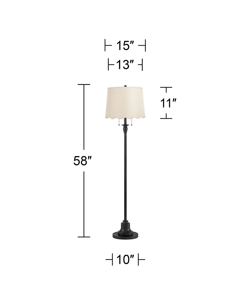 360 Lighting Dyna 58" High Black and Cream Scalloped Shade 2-Light Floor Lamp