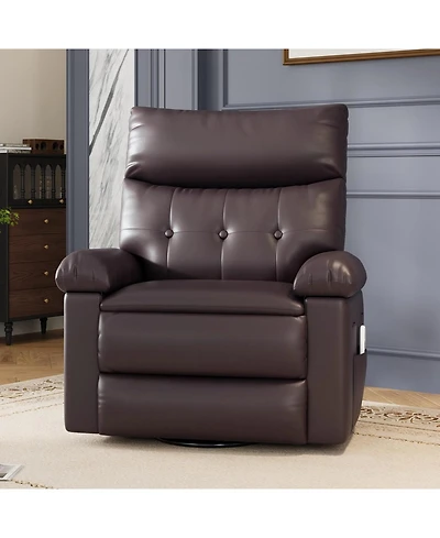 Leather Manual Recliner Chair for Adults with Heat and Massage, 360degree(s) Swivel, 30degree(s) Rocking, Nursery Glider, Single Sofa for Living Room