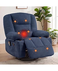 Oversized Swivel Rocker Recliner with Massage and Heat, Corduroy, Extra Wide Seat