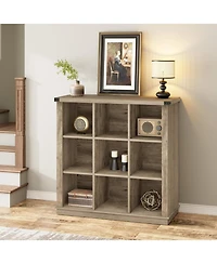 37.4" 9-Cube Farmhouse Horizontal Bookcase, 4-Tier Storage Organizer for Entryway and Living Room