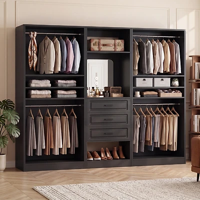 Aheaplus Closet System Set with Mirror and Shelves, Organizer Drawer