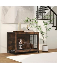 Sugift Dog Crate Furniture End Table with Double Lockable Doors and Removable Pull-Out Tray for Medium Dogs