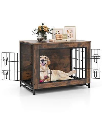 Sugift Dog Crate Furniture End Table with Double Lockable Doors and Removable Pull-Out Tray for Medium Dogs