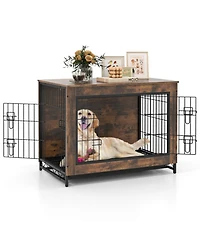 Sugift Dog Crate Furniture End Table with Double Lockable Doors and Removable Pull-Out Tray for Medium Dogs