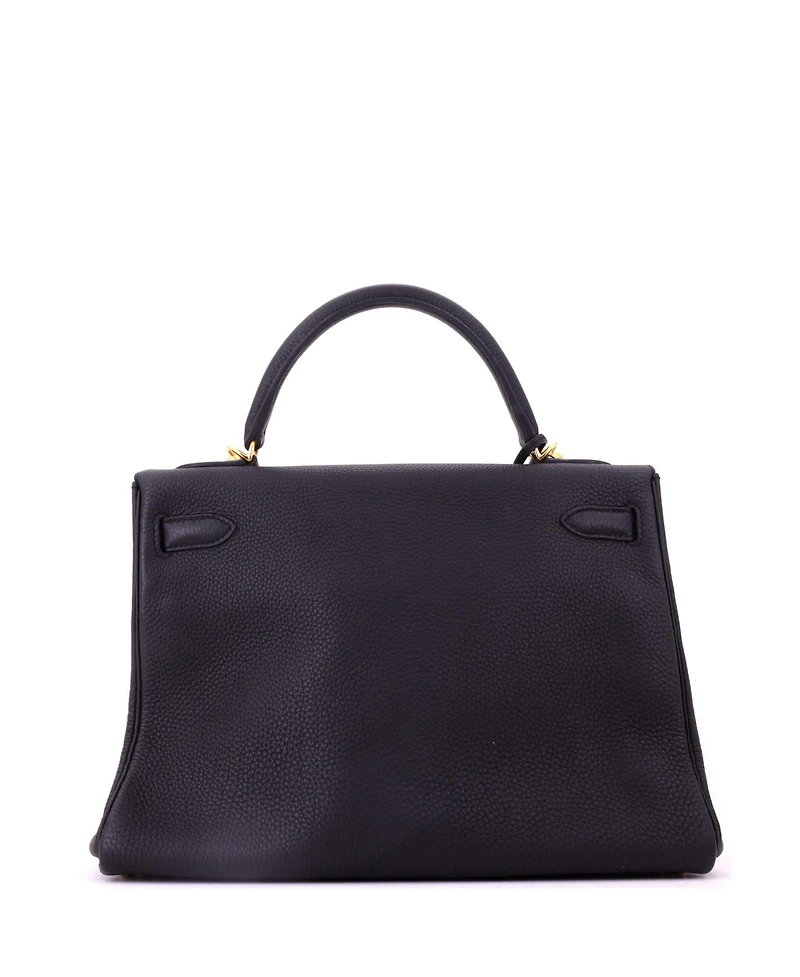 Pre-Owned Hermes Kelly 32 Handbag Black Togo with Gold Hardware