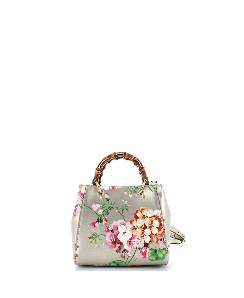 Pre-Owned Gucci Mini Bamboo Shopper Tote Blooms Print Leather
