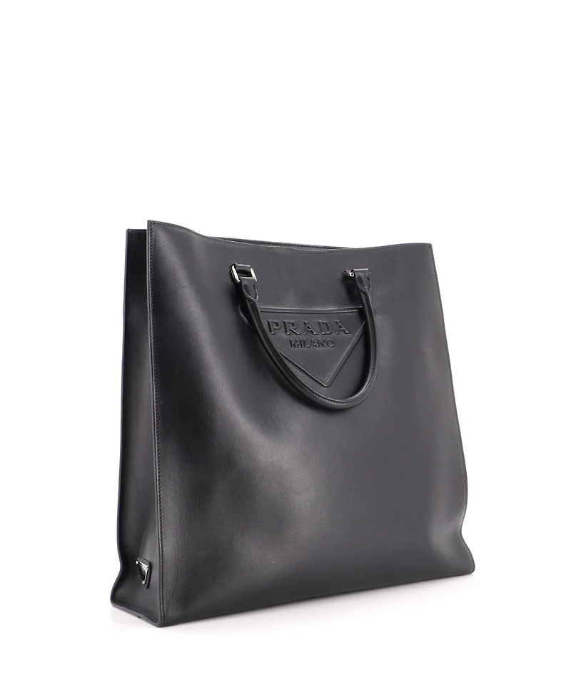Pre-Owned Prada Large Triangle Logo Convertible Open Tote Leather