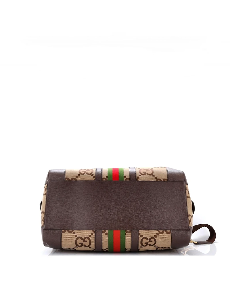 Pre-Owned Gucci Large Savoy Web Convertible Duffle Bag Jumbo Gg Canvas