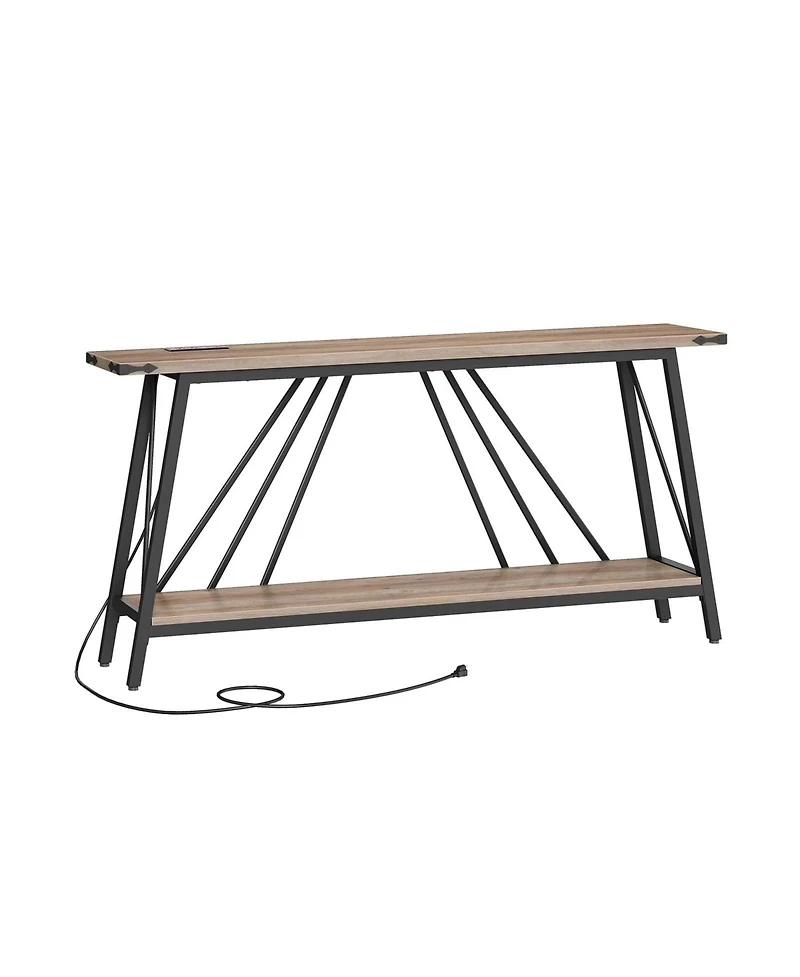 Slickblue Entryway Console Table Industrial Style 2-Tier with Power Charging Station
