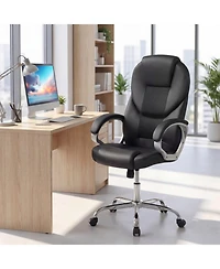 Sugift Ergonomic Leather Mesh Executive Office Chair with Padded Armrests and Rocking Backrest