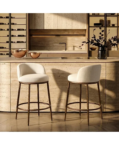 Morden Fort Set of 2 Counter Height Bar Stools, Modern Upholstered Stools with Hammered Iron Legs,Boucle Island Chairs for Dining Room and