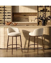 Morden Fort Set of 2 Counter Height Bar Stools, Modern Upholstered Stools with Hammered Iron Legs,Boucle Island Chairs for Dining Room and