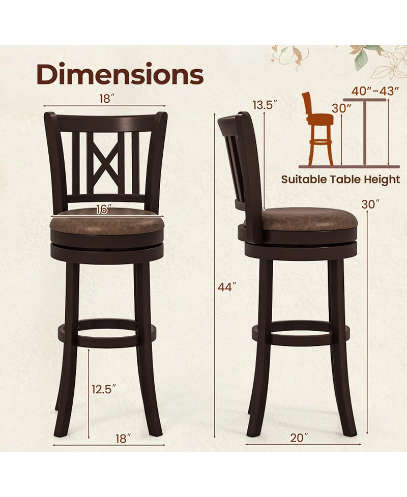 Sugift Set of 2 30 Inch Swivel Bar Stools with Hollowed Backrest and Footrest