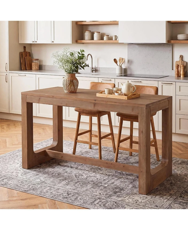 Tribesigns 63" Solid Wood Home Bar Table, Counter Height Table
