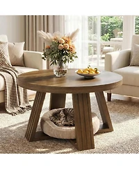 Tribesigns 31.5" Round Coffee Table with Cross-Shaped Frame