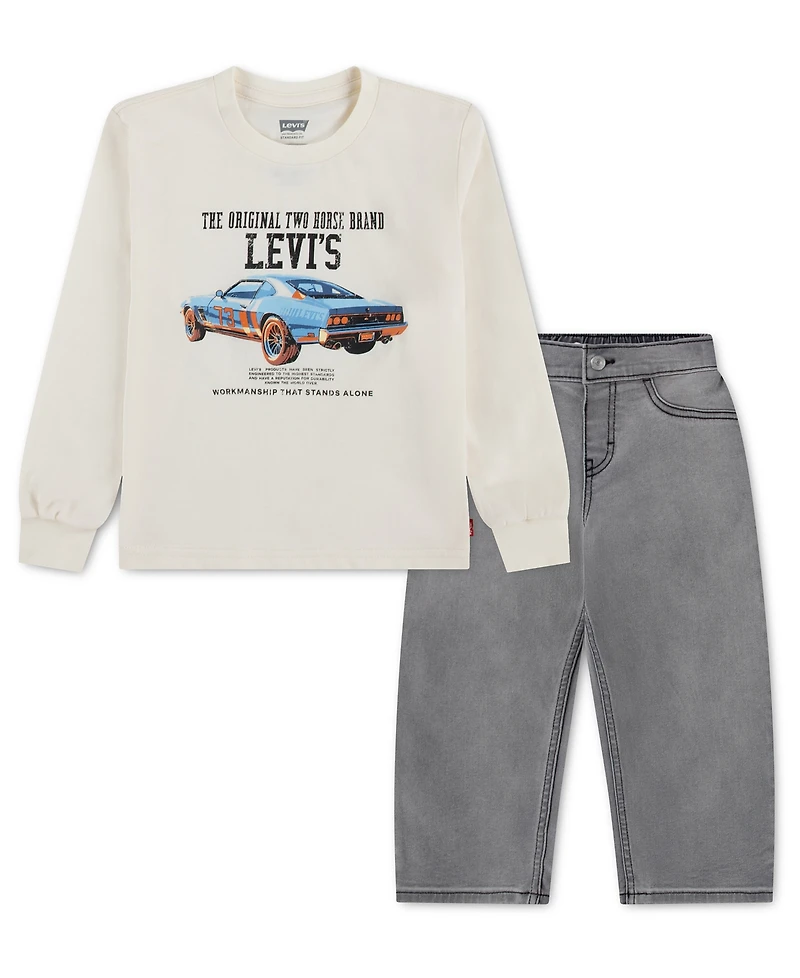 Levi's Toddler Boys' 2T-4T 73 Crewneck Top and Baggy Jeans, 2-Piece Set