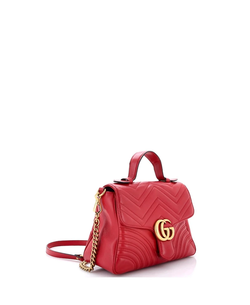 Pre-Owned Gucci Small Gg Marmont Top Handle Flap Bag Matelasse Leather