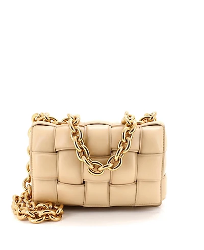 Pre-Owned Bottega Veneta Cassette Chain Crossbody Bag Padded Maxi Intrecciato Leather