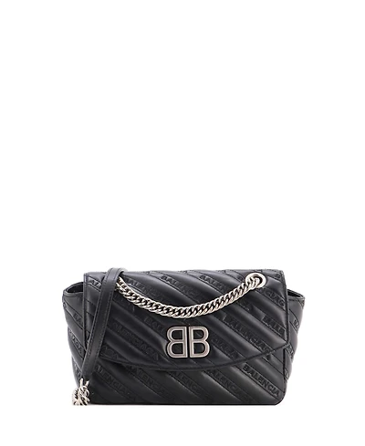 Pre-Owned Balenciaga Small Bb Chain Round Shoulder Bag Embossed Leather