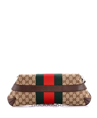 Pre-Owned Gucci Large Horsebit Web Chain Clutch Gg Canvas