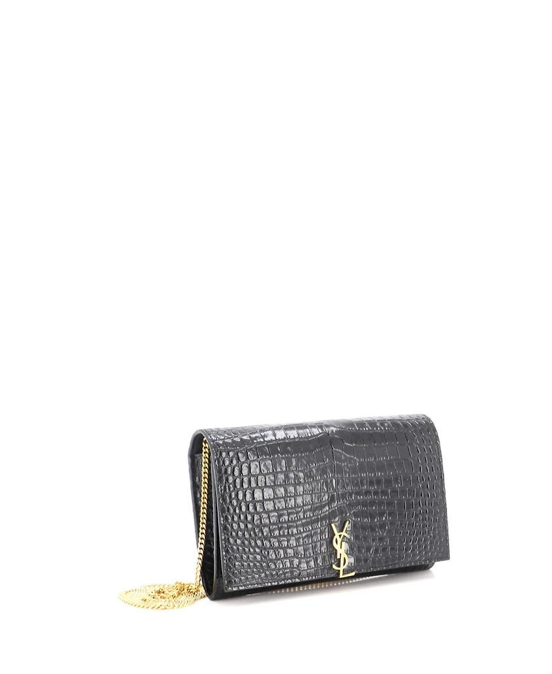 Pre-Owned Saint Laurent Classic Monogram Flap Chain Wallet Embossed Leather