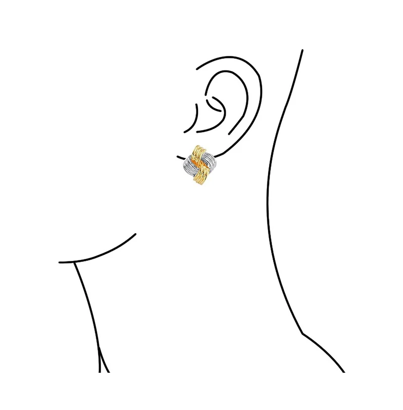 Bling Jewelry Geometric Square Two Tone Rope Cable Love Knot Clip On Earrings For Non Pierced Ears Gold Silver Plated Brass