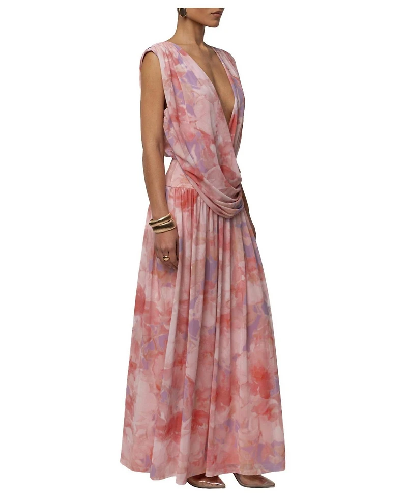 Jluxlabel Women's Evening Flow Floral Plunging V-Neck Draped Maxi Dress