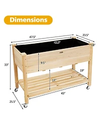 Sugift Wood Elevated Planter Bed with Lockable Wheels Shelf and Liner
