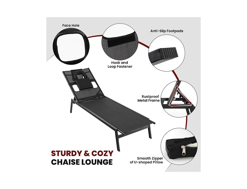Boyel Living Patio Sunbathing Lounge Chair 5-Position Adjustable Tanning Chair