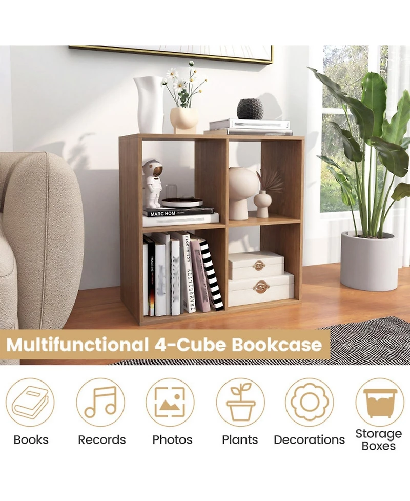 Sugift 4-Cube Bookshelf with Back Guardrail and Open Top